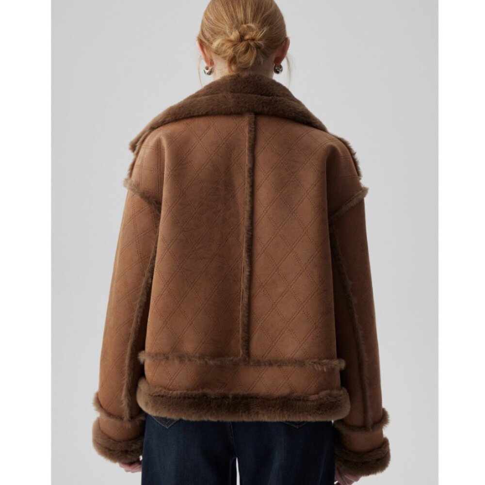 Oversized Brown Suede Aviator Coat - Picture 3 of 9